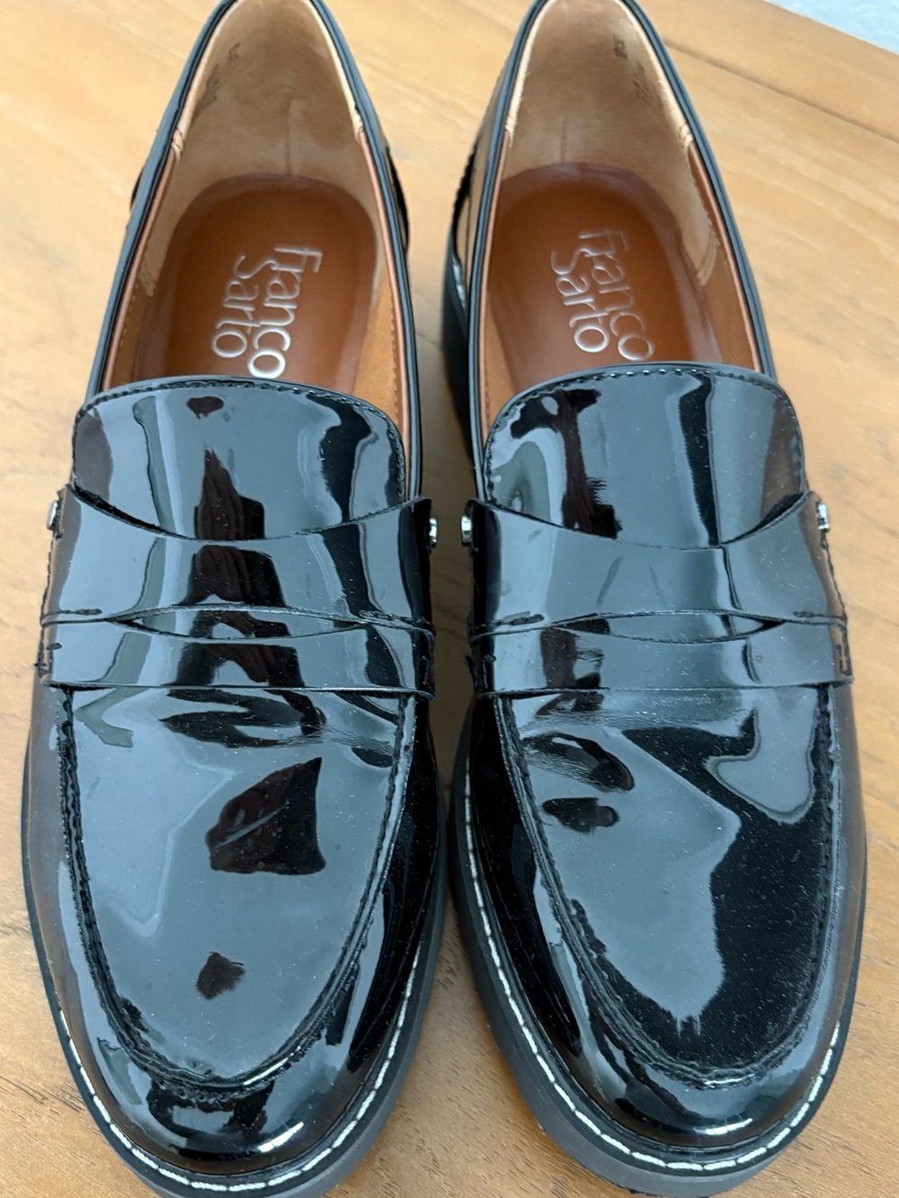 Franco Sarto Black Patent Leather Penny Loafers
